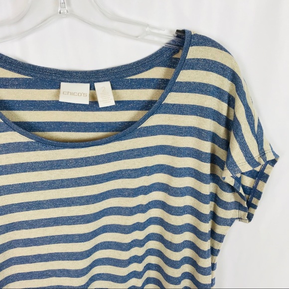 Chico’s short sleeve striped blouse blue beige - Picture 3 of 7